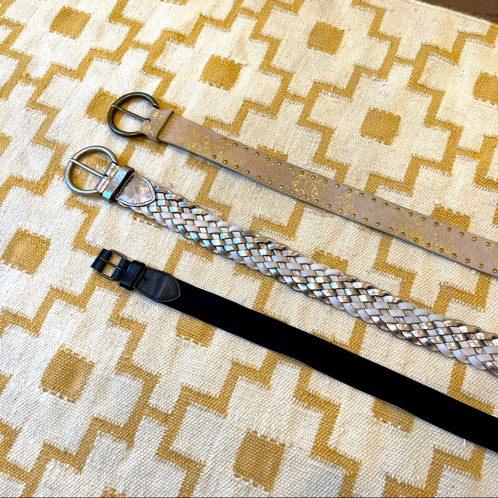 FCUK French Connection UK gunmetal metallic woven belt OS